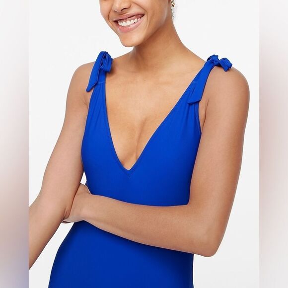 J Crew Tie-shoulder swimsuit in Brilliant Blue - Picture 2 of 8